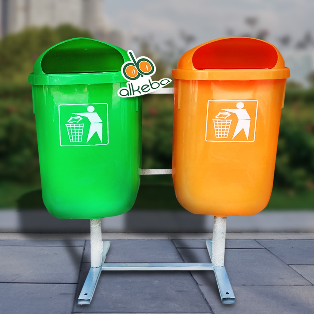 TEMPAT SAMPAH HDPE IMPORT DOUBLE ( HIJAU & ORANGE)